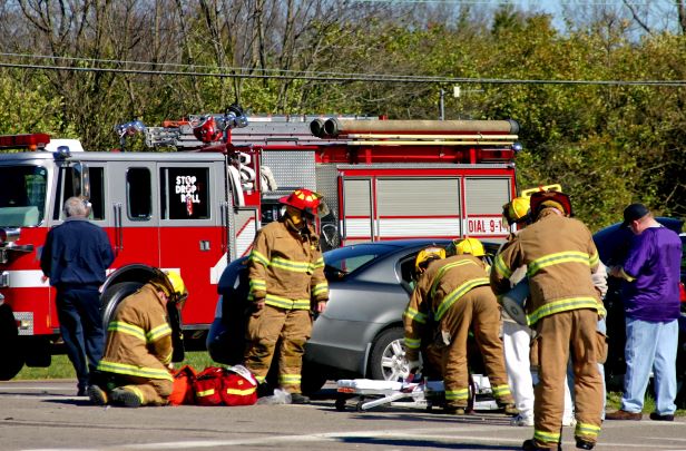 emergency responders at the scene of a car accident